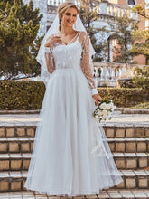 Color=Cream | Romantic Sheer Bodice Lantern Sleeve Causal Wedding Dress-Cream 7