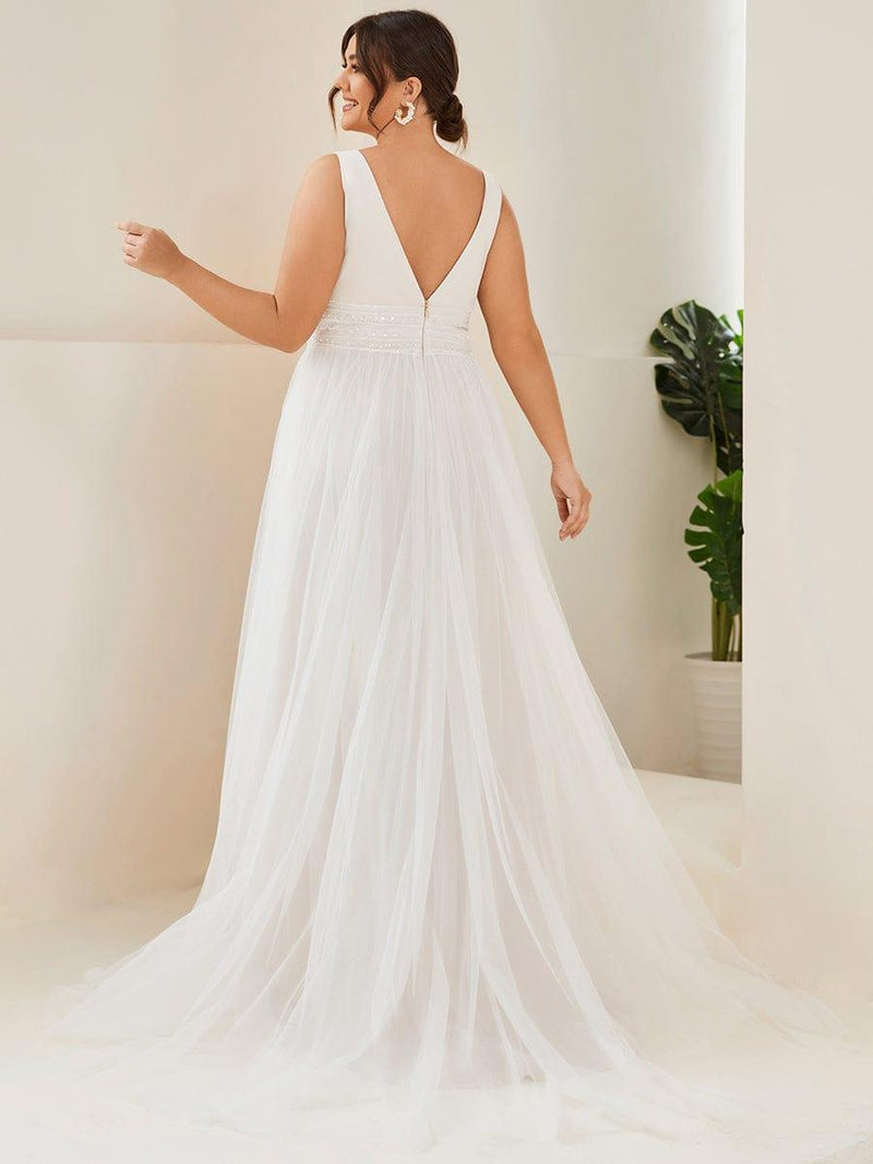 Empire Waist Illusion Sleeveless Lace Tulle A-Line Wedding Dress