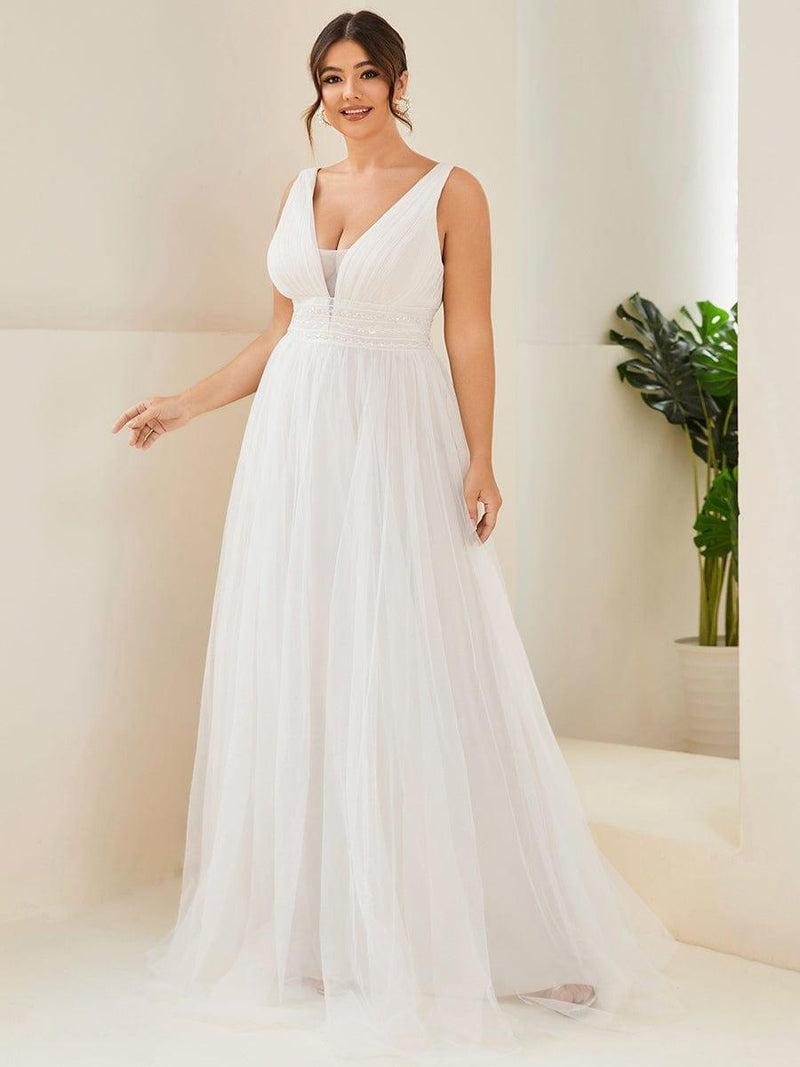 Empire Waist Illusion Sleeveless Lace Tulle A-Line Wedding Dress