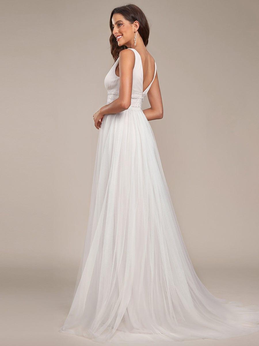 casual empire waist wedding dress Illusion Sleeveless Lace Tulle A-Line Women over 50 can regular sizes 2 to Sale dresses Color:Scarlet* Lace wedding