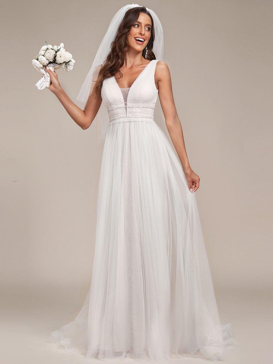 Empire Waist Illusion Sleeveless Lace Tulle A-Line Wedding Dress