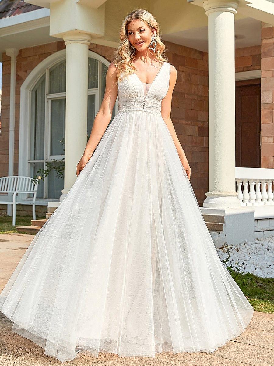 Empire Waist Illusion Sleeveless Lace Tulle A Line Wedding Dress