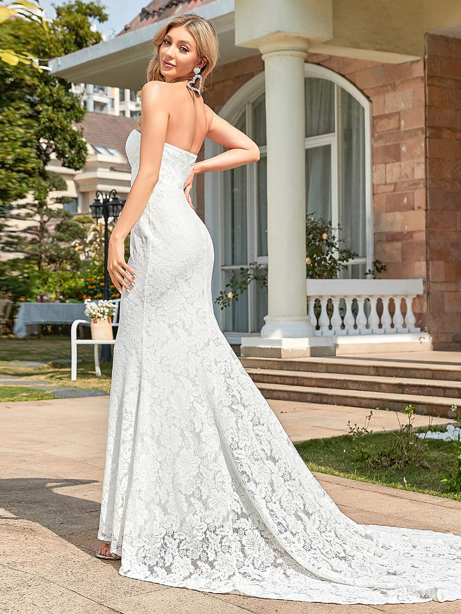 Elegant Strapless Lace Fit and Flare Causal Wedding Dress