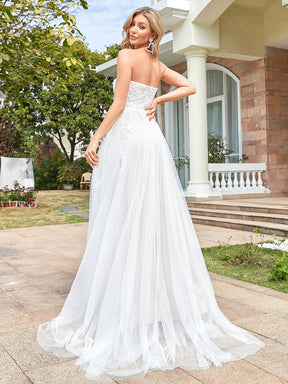 Lace Sweetheart Strapless Tulle Belted A-line Wedding Dress