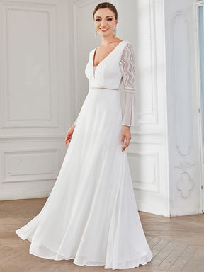 Bell Sleeve Chevron Lace V-Neck A-Line Wedding Dress