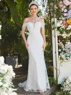 Floral Lace Off-Shoulder Fit and Flare Wedding Dress