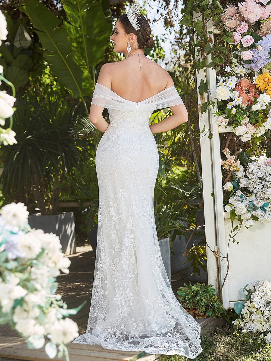 Floral Lace Off-Shoulder Fit and Flare Wedding Dress