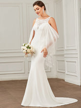 Chiffon Cold Shoulder Draped Sleeve Lace Fishtail Wedding Dress #Color_White