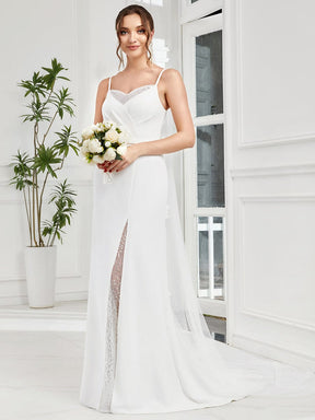 V-Neck Spaghetti Strap Lace A-Line Front Slit Wedding Dress