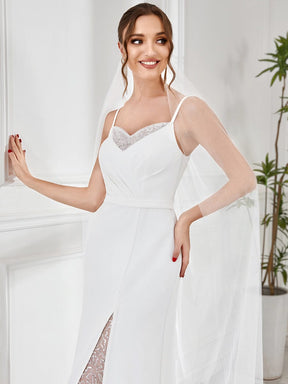 V-Neck Spaghetti Strap Lace A-Line Front Slit Wedding Dress