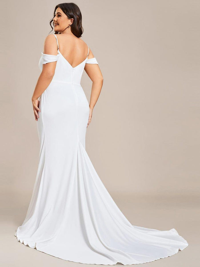 Elegant Spaghetti-Straps Lace Mermaid Wedding Dress with Train Appliques
