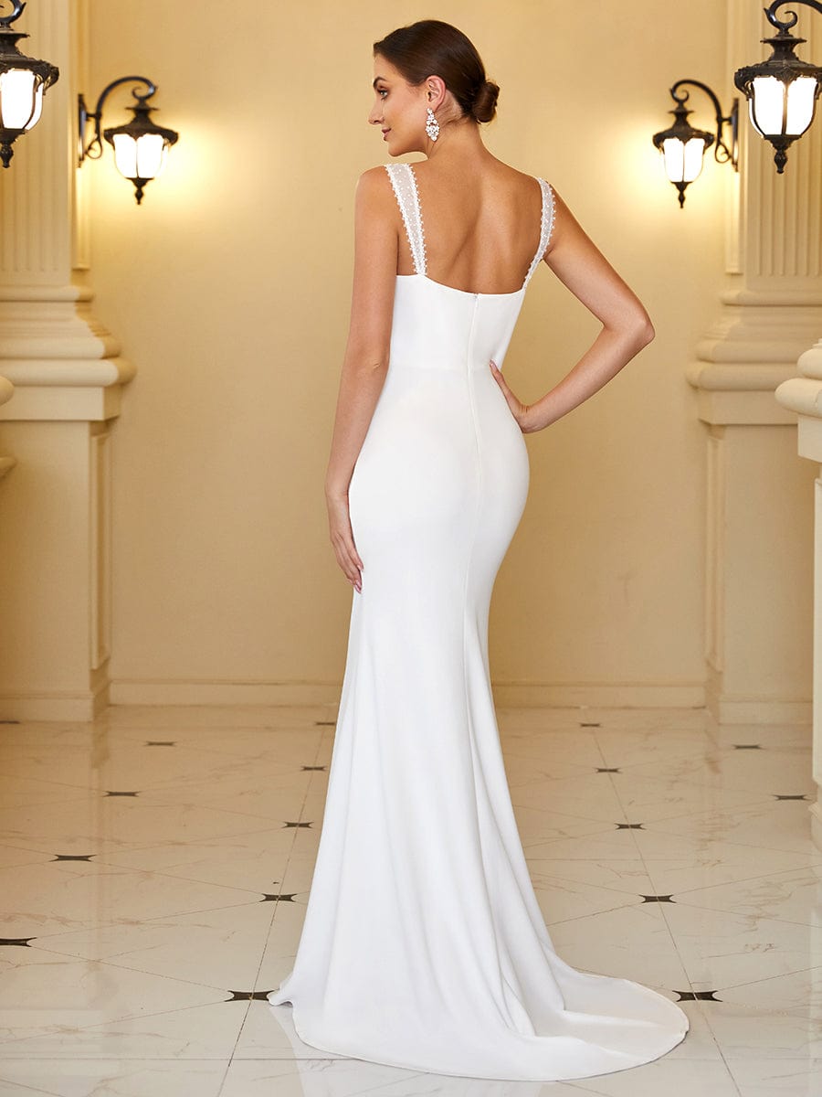 Sleeveless Sweetheart Bodycon Fishtail Wedding Dress #color_White 