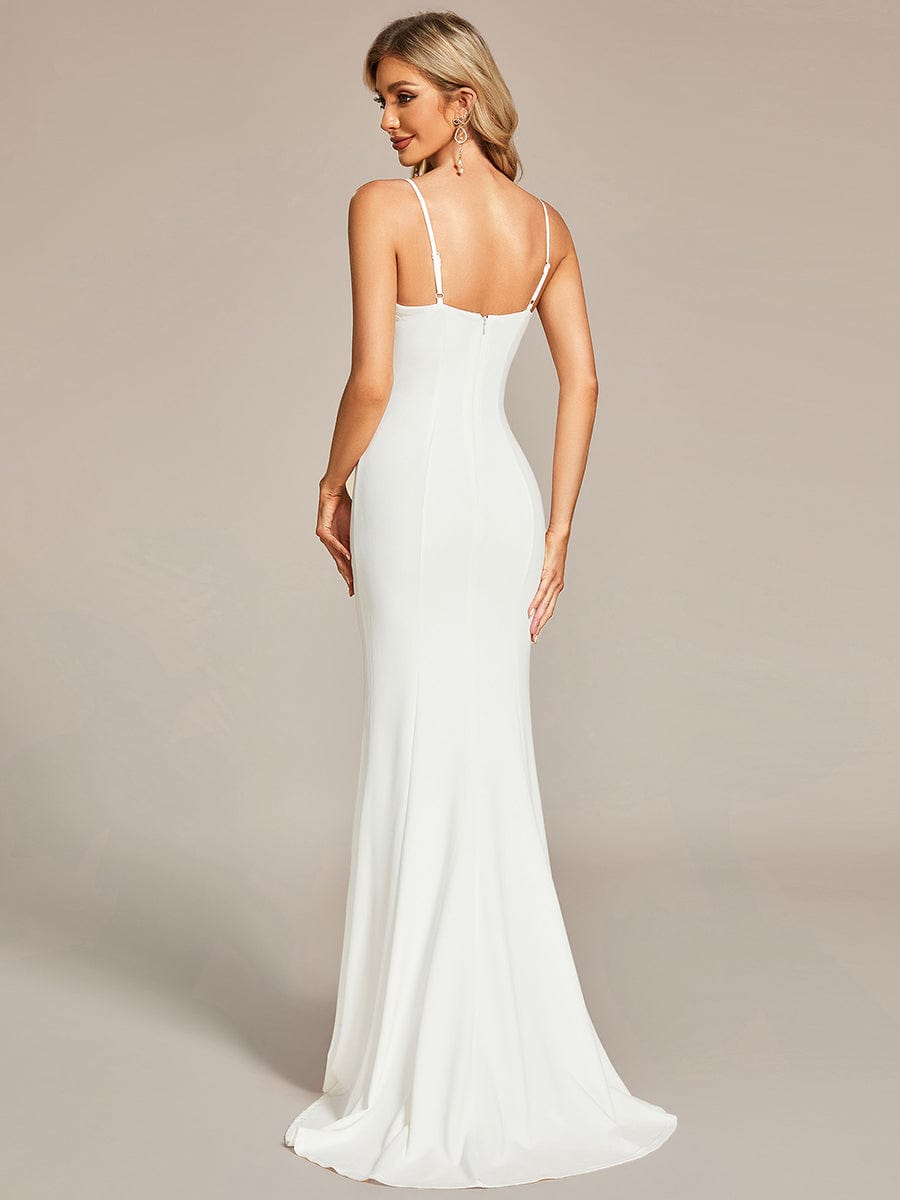 Lace Floral Applique Spaghetti Straps Mermaid Wedding Dress #color_White