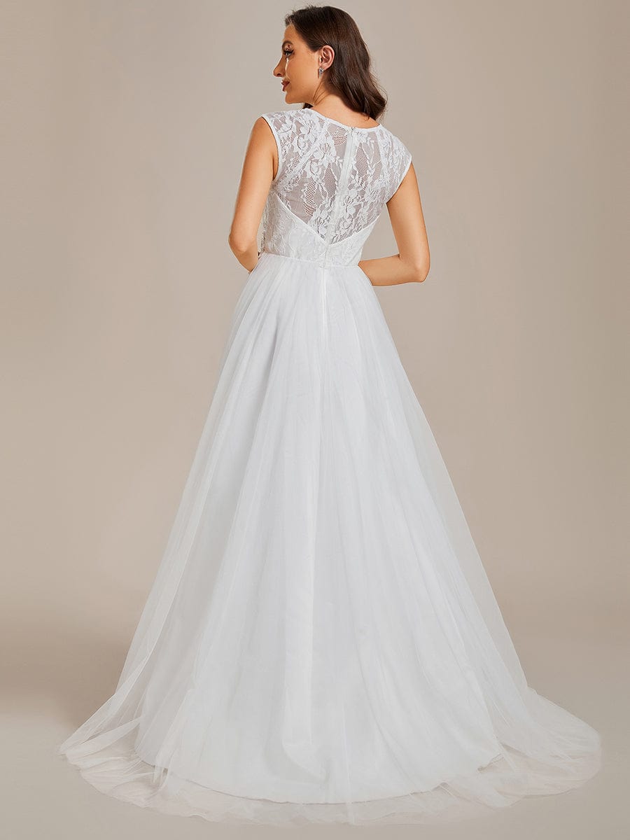 Cover Sleeve See-Through Round Neckline Lace Embroidery Wedding Dress
