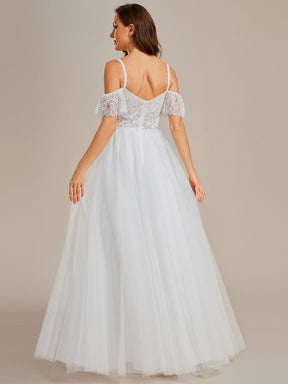 Romantic See-Through Lace Bodice Spaghetti Strap Short Sleeve Tulle Wedding Dress