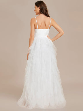 Custom Size Sparkling V-Neck Spaghetti Straps Tiered Tulle Wedding Dress
