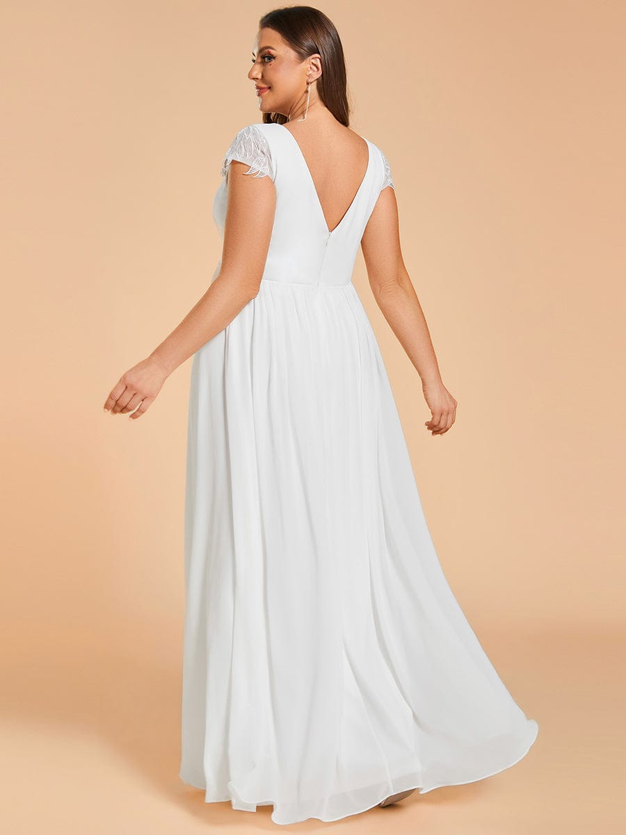 Plus Size Short-Sleeved V-Neck Chiffon Wedding Dresses #color_White