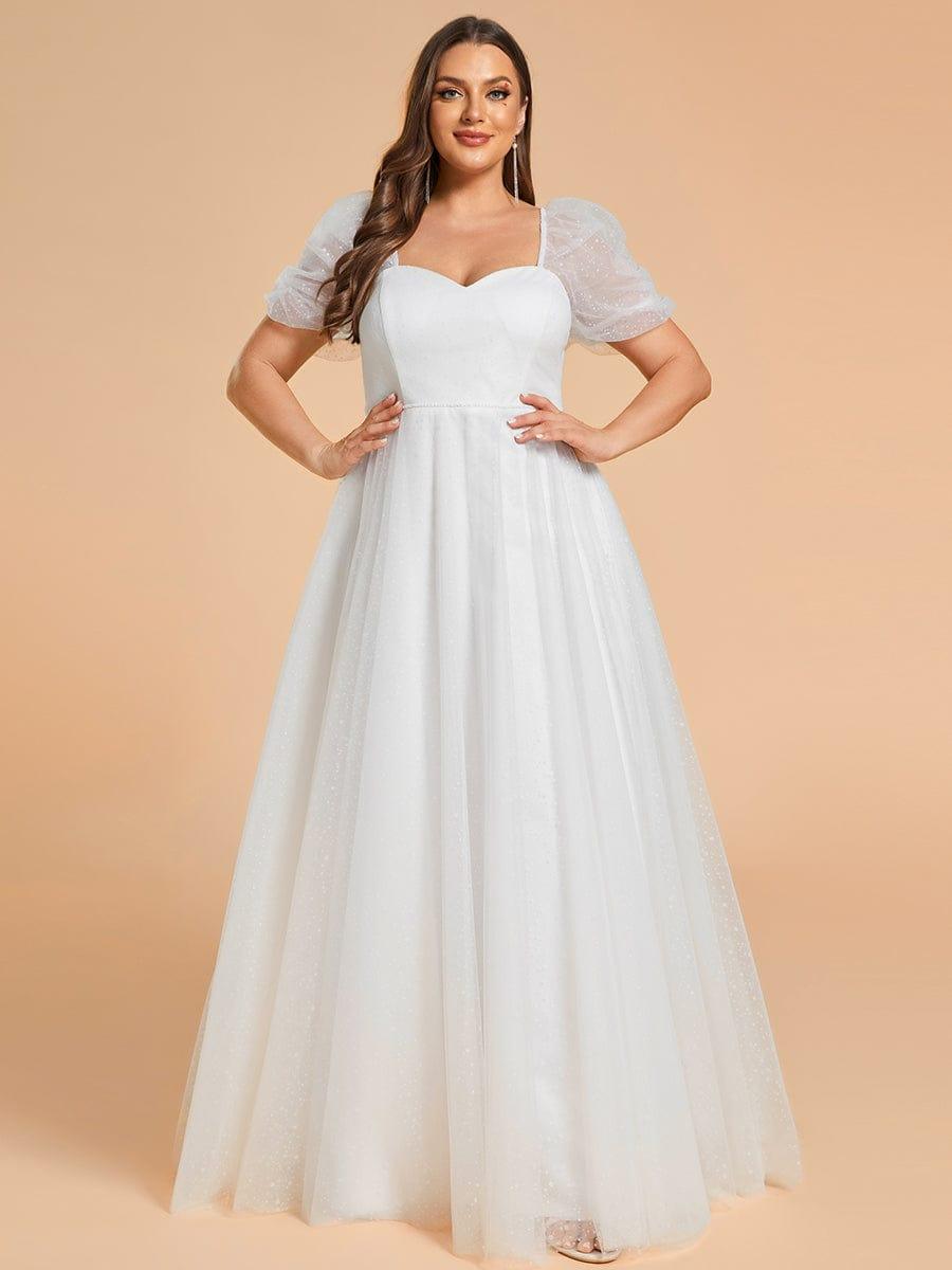 Plus Size A-Line Tulle Wedding Dress featuring Sweetheart Neckline #color_White