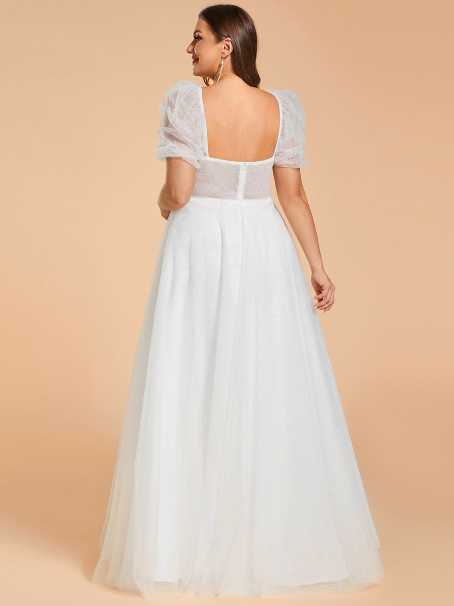 Plus Size A-Line Tulle Wedding Dress featuring Sweetheart Neckline #color_White