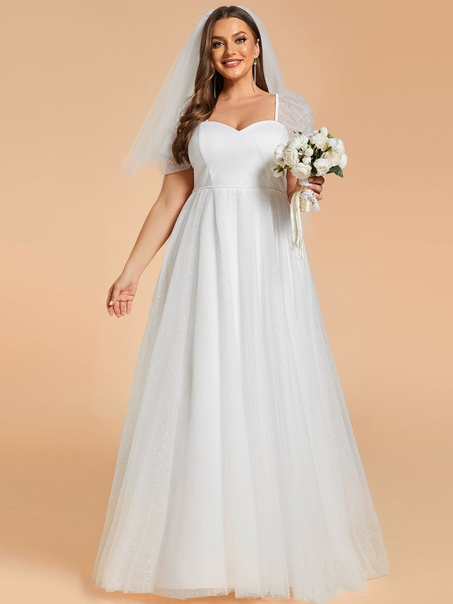 Plus Size A-Line Tulle Wedding Dress featuring Sweetheart Neckline #color_White