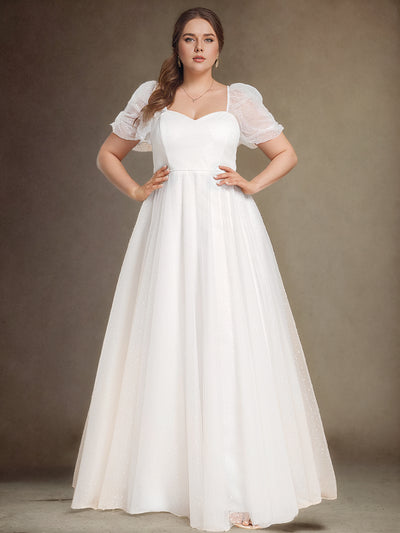 Plus Size A-Line Tulle Wedding Dress featuring Sweetheart Neckline #color_White