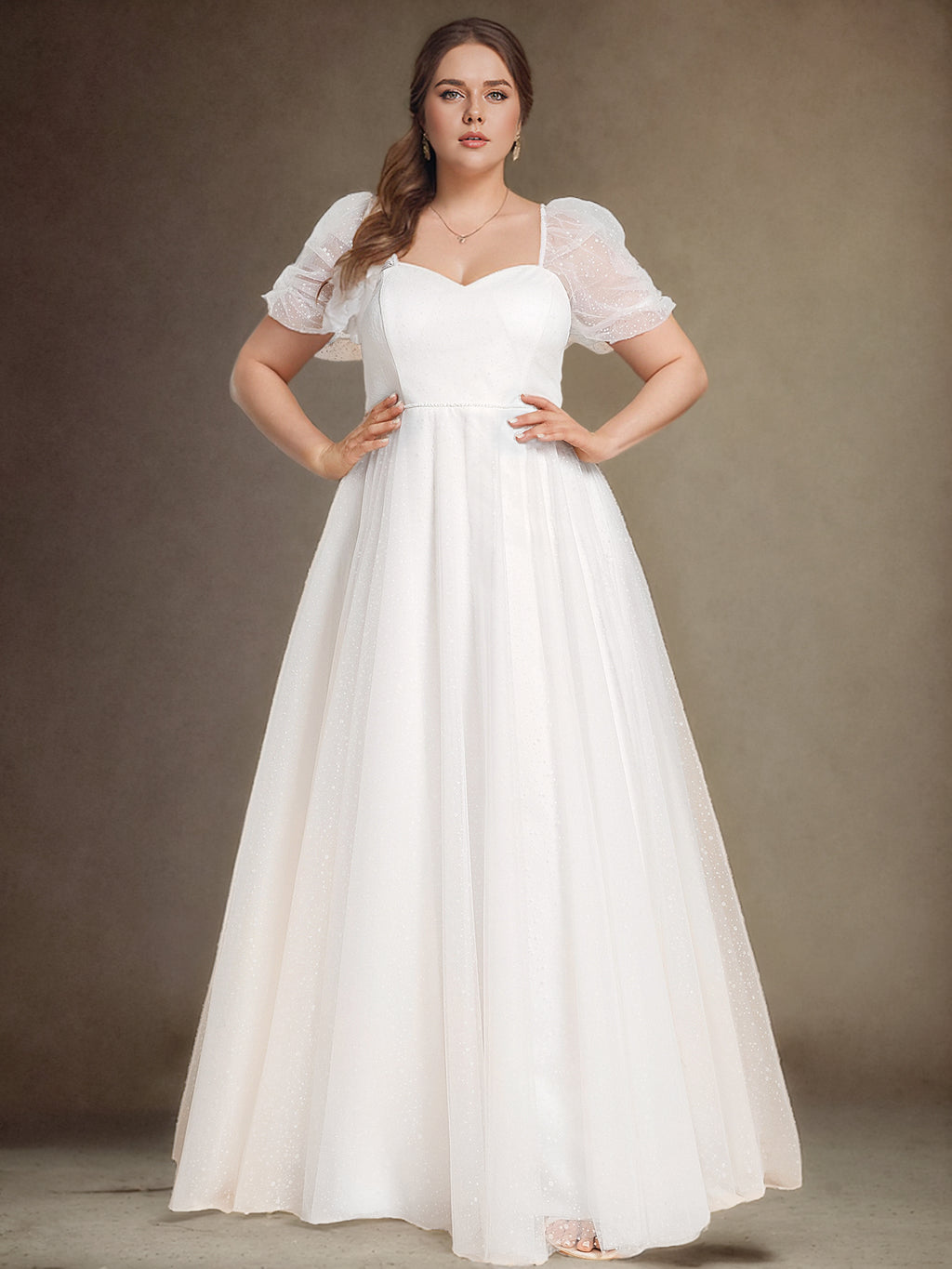 knee length dresses for ladies Plus Size Tulle A-Line Wedding Dress with Sweetheart Neckline