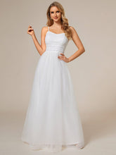 Classic Adjustable Spaghetti Strap Tulle Wedding Dress with Waist Paillette Chain #color_White