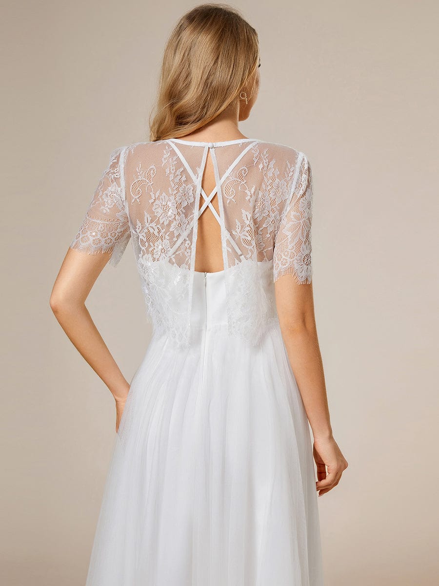 A-Line Spaghetti Strap Wedding Dress with Lace Jacket #color_White