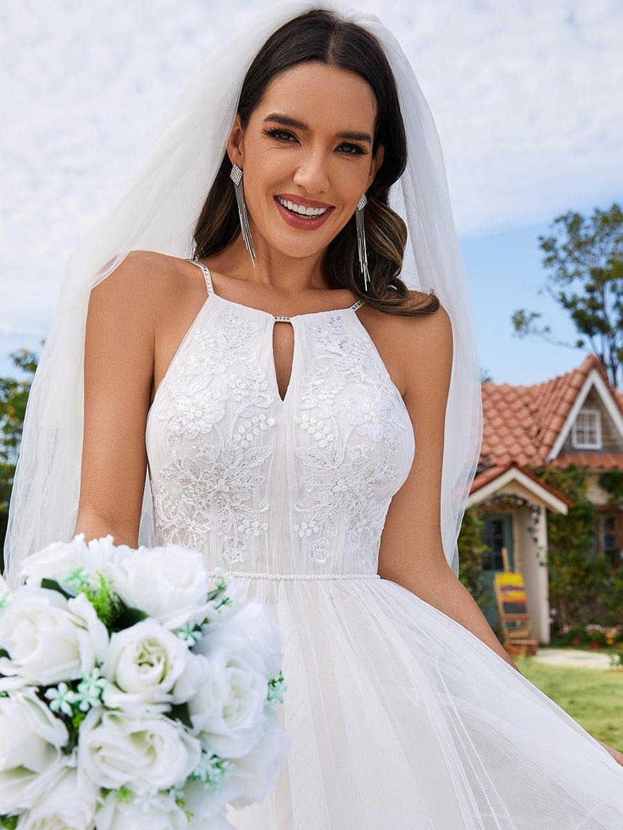 Halter Neck Applique Tulle Wedding Dress adorned with A-Line