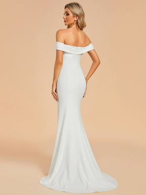 Off Shoulder Pleated Mermaid Wedding Dress featuring High Slit
