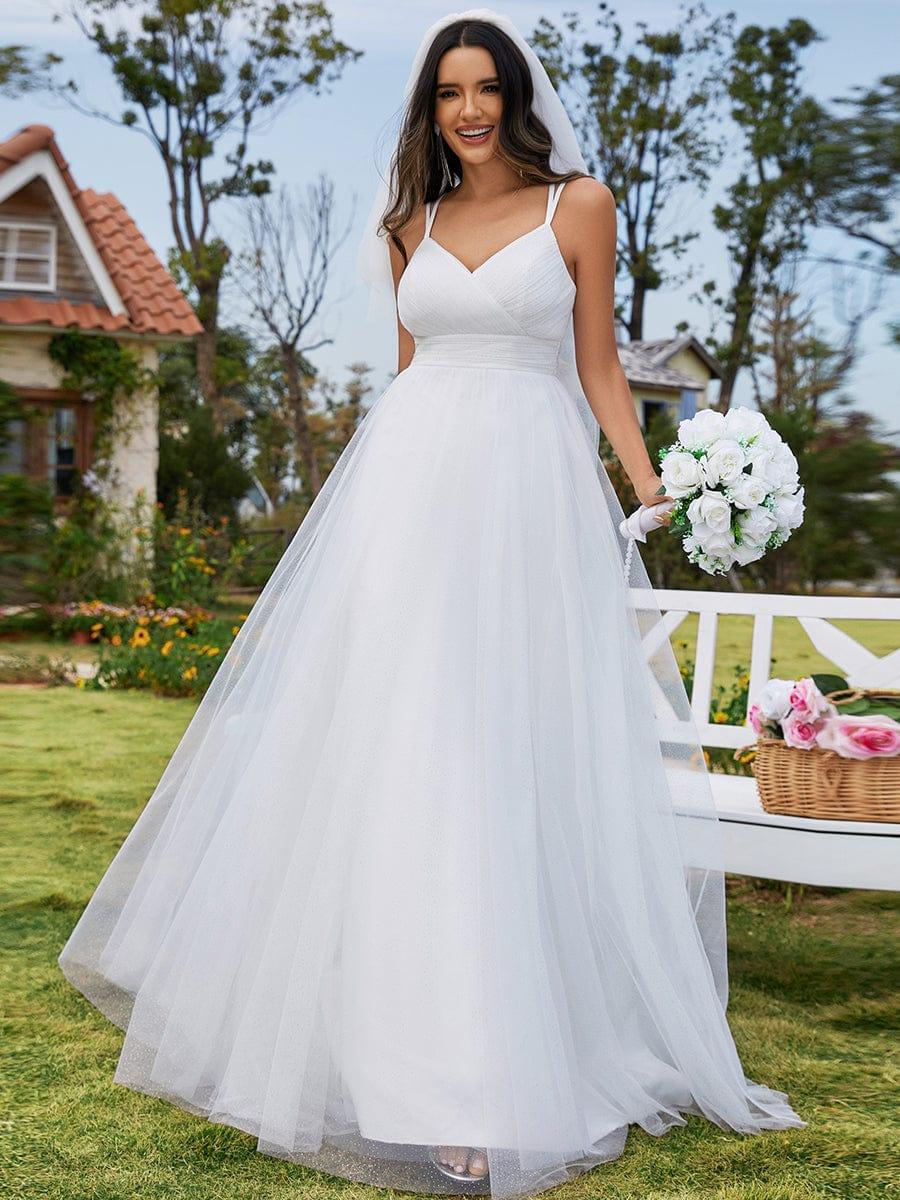 A-Line V-Neck Spaghetti Strap Wedding Dress with Delicate Bow Back - Ever-Pretty US A-Line V-Neck Spaghetti Strap Wedding Dress with Delicate Bow Back - Ever-Pretty US