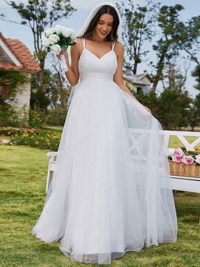Delicate Bow Back Spaghetti Strap A-Line Wedding Dress with V-Neck
