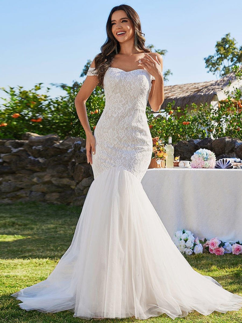 Jussi Off-the-shoulder lace slimming Fish tail Maxi wedding Dress