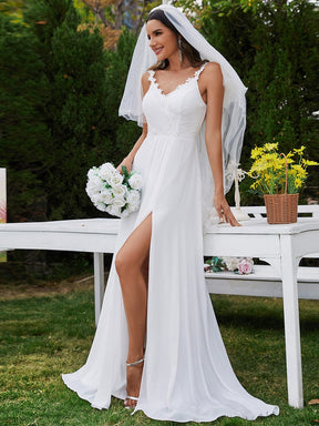 Printed Shoulder Straps V-Neck Chiffon High-Slit Wedding Dress
