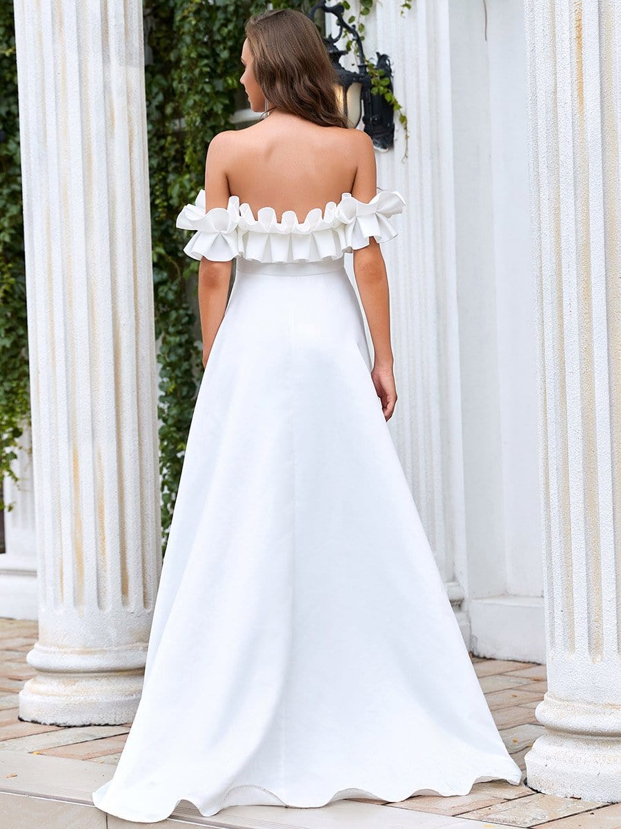Color=Cream | Double Ruffle Sleeveless A-Line Floor-Length Wedding Dress-Cream 2