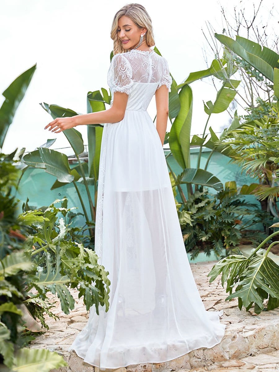 Sheer Overlay Floor Length Vintage Wedding Dress Ever Pretty US