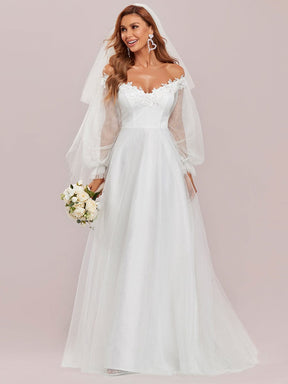 Sheer Lantern Sleeve Off the Shoulder Wedding Dress