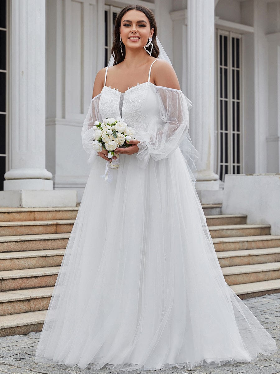 Boho Chic Cold Shoulder Lantern Sleeve Wedding Dress