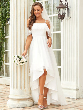 Cold Shoulder Lace High-Low Wedding Dress