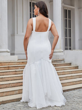 Color=Cream | Plus Size Deep V-Neck Bodycon Mermaid Wedding Dress-Cream 2