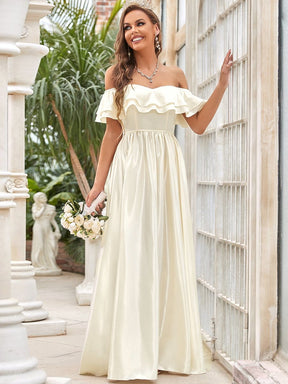 Color=Ivory Yellow | Double Ruffle Strapless A-Line Wedding Dress-Ivory Yellow 4
