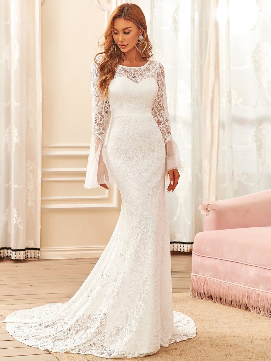 Sweetheart Long Bell Sleeve Mermaid Wedding Dress