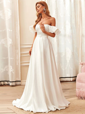 Belted Off-Shoulder Sweetheart Ball Gown Wedding Dress