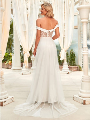 Color=White | Applique Off-Shoulder Bodycon Fishtail Wedding Dress-White 2