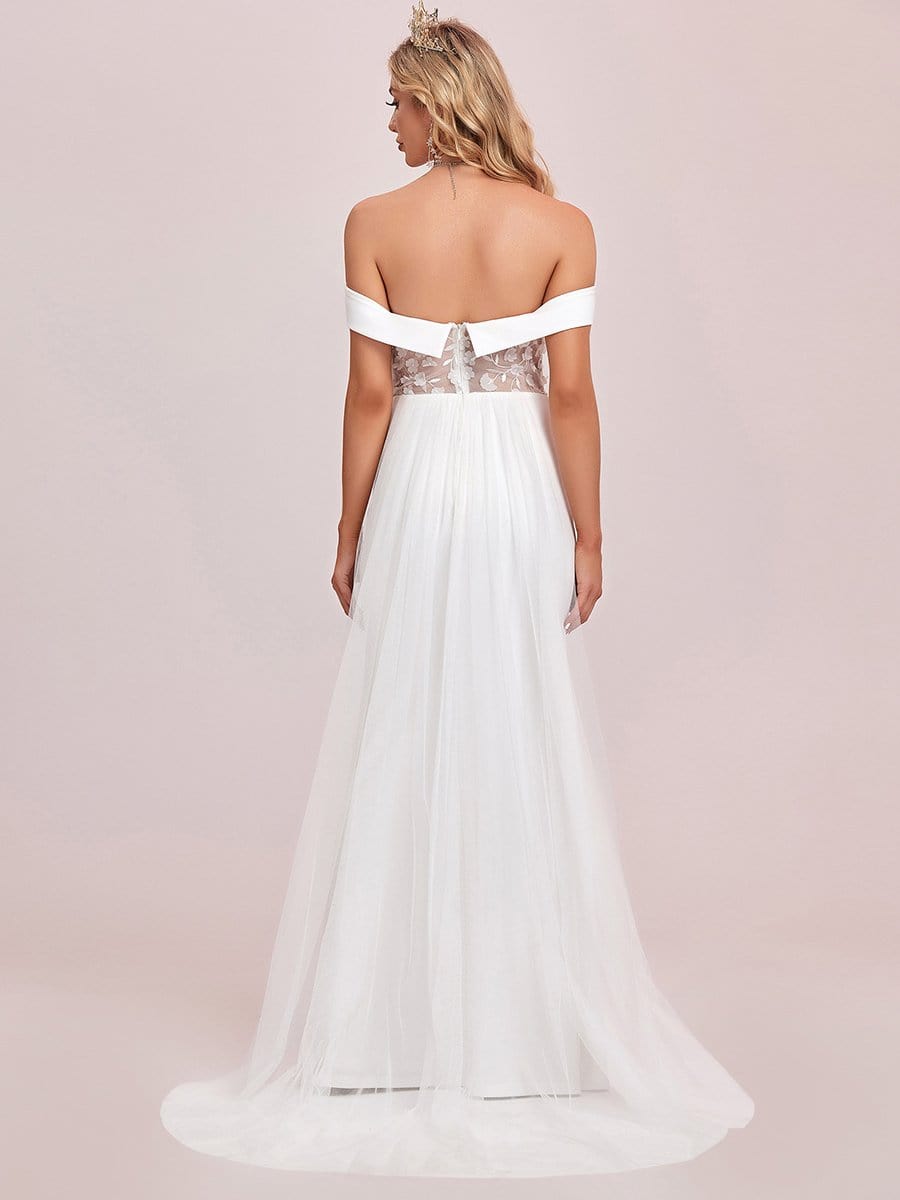 Color=White | Applique Off-Shoulder Bodycon Fishtail Wedding Dress-White 7