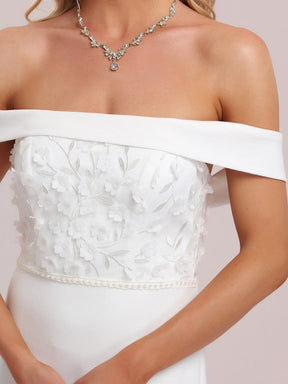 Color=White | Applique Off-Shoulder Bodycon Fishtail Wedding Dress-White 3