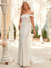 Color=White | Applique Off-Shoulder Bodycon Fishtail Wedding Dress-White 1