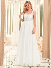 Color=White | A-Line Tulle Sheer Floral Applique Wedding Dress-White 1