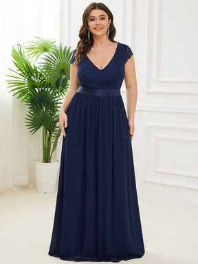 Empire Waist A-Line Lace Cap Sleeve Chiffon Plus Size Mother of the Bride Dress