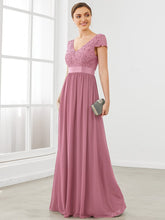 Elegant Lace V-Neck Short Sleeves Chiffon Mother of the Bride Dress #color_Purple Orchid 